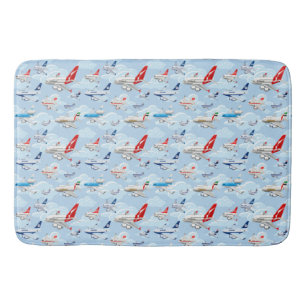 Cartoon commercial aeroplanes seamless pattern fab bath mat