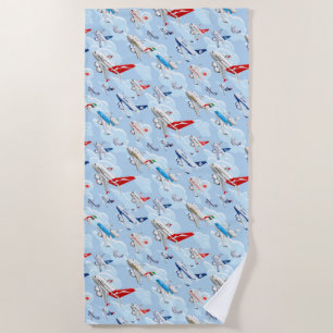 Cartoon commercial aeroplanes seamless pattern fab beach towel