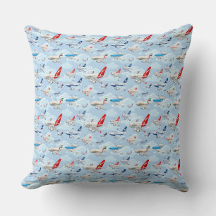 Cartoon commercial aeroplanes seamless pattern fab cushion