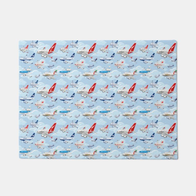 Cartoon commercial aeroplanes seamless pattern fab doormat (Front)