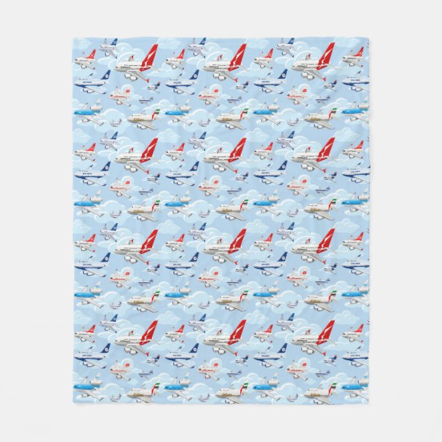 Cartoon commercial aeroplanes seamless pattern fab fleece blanket (Front)