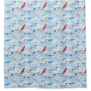 Cartoon commercial aeroplanes seamless pattern fab shower curtain