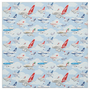Cartoon commercial aeroplanes seamless pattern fabric