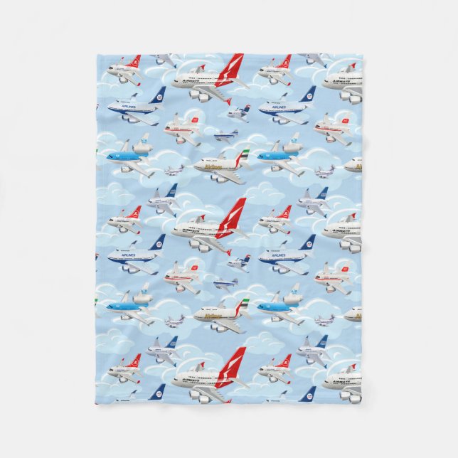 Cartoon commercial civilian aeroplanes seamless pa fleece blanket (Front)