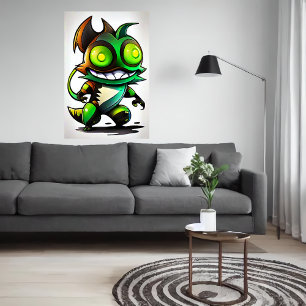 Cartoon cool alien creature AI Art Poster