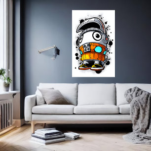 Cartoon cool robot boy AI Art Poster