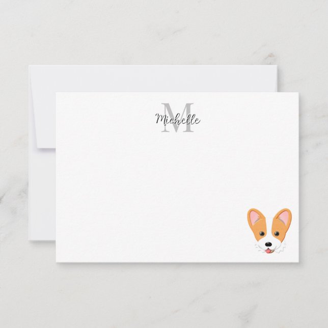 Cartoon Corgi Custom Monogram Card (Front)