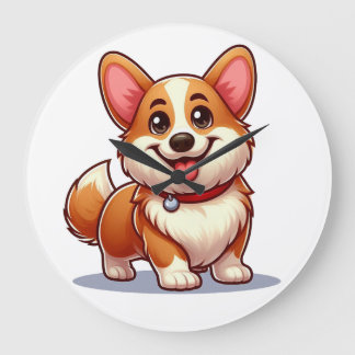 Cartoon Corgi Large Clock