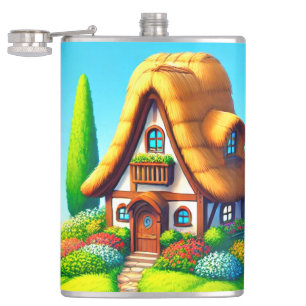Cartoon Cottage Hip Flask
