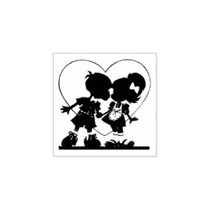 Cartoon Couple in Love with Heart Rubber Stamp