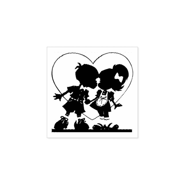 Cartoon Couple in Love with Heart Rubber Stamp (Imprint)