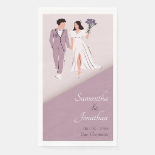 Cartoon Couple in Purple Wedding Napkin