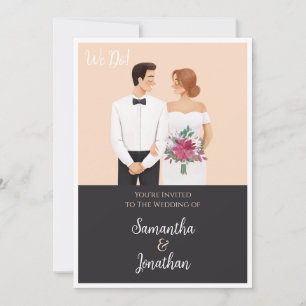 Cartoon Couple Modern Wedding Invitation