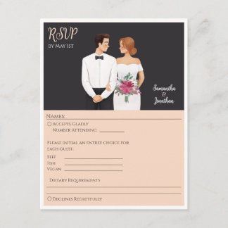 Cartoon Couple Modern Wedding RSVP Card