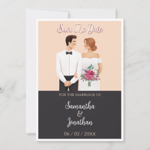 Cartoon Couple Modern Wedding Save The Date Invitation