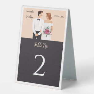 Cartoon Couple Modern Wedding Table Tent Sign