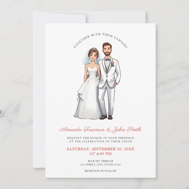 Cartoon Couple Photo Personalised Wedding Invitation (Front)