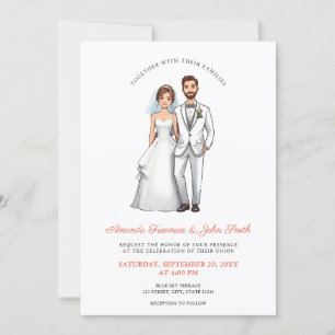 Cartoon Couple Photo Personalised Wedding Invitation