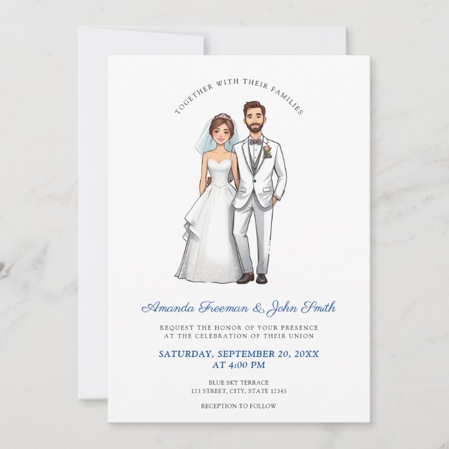 Cartoon Couple Photo Personalised Wedding Invitation (Front)