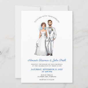 Cartoon Couple Photo Personalised Wedding Invitation
