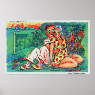 Cartoon Couple with Tennis Gear Poster