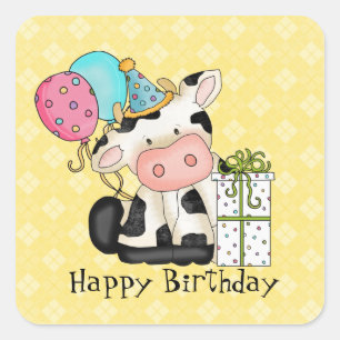 Cartoon Cow Birthday Party Sticker