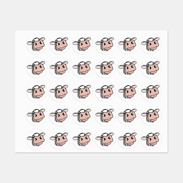 cartoon cow black white pink kiss grey farm animal (Sheet)