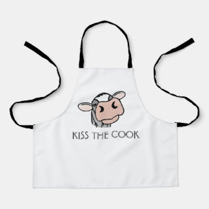 cartoon cow black white pink kiss grey farm animal apron
