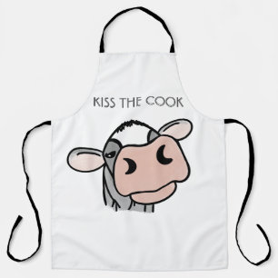 cartoon cow black white pink kiss grey farm animal apron