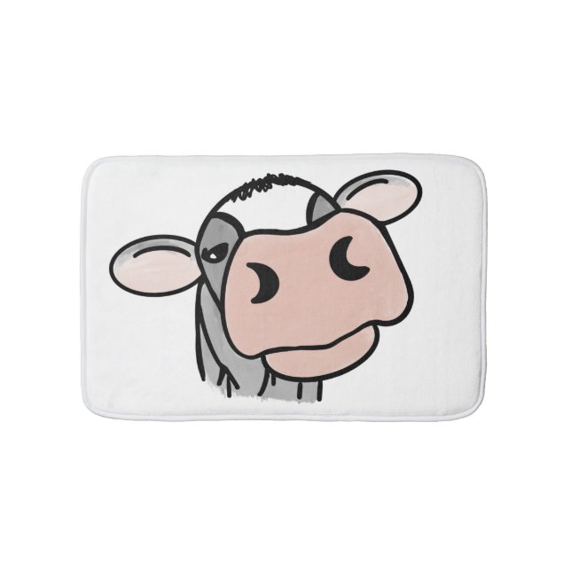 cartoon cow black white pink kiss grey farm animal bath mat (Front)