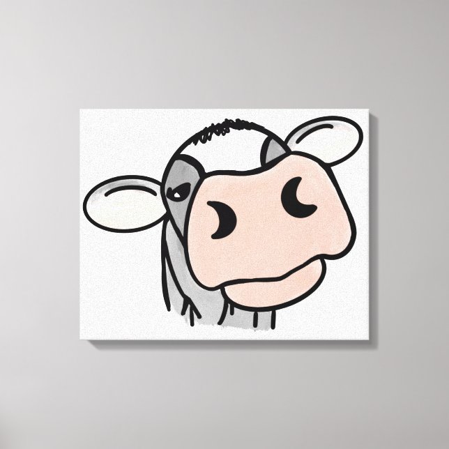 cartoon cow black white pink kiss grey farm animal canvas print (Front)
