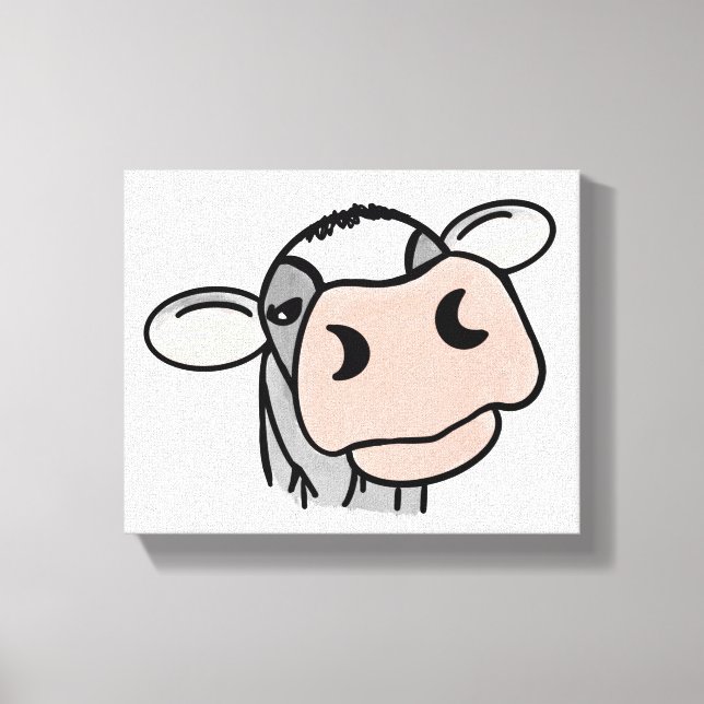 cartoon cow black white pink kiss grey farm animal canvas print (Front)