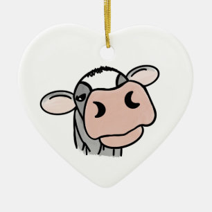 cartoon cow black white pink kiss grey farm animal ceramic tree decoration