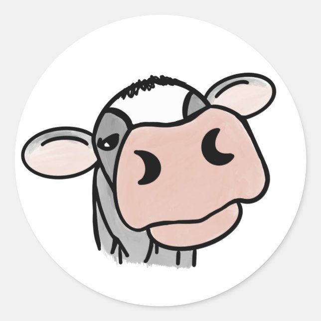 cartoon cow black white pink kiss grey farm animal classic round sticker (Front)