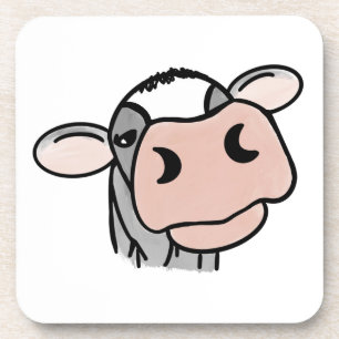 cartoon cow black white pink kiss grey farm animal coaster