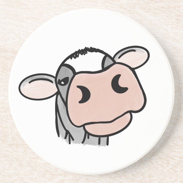 cartoon cow black white pink kiss grey farm animal coaster (Front)