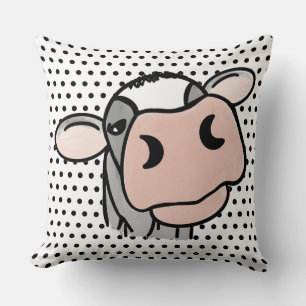 cartoon cow black white pink kiss grey farm animal cushion