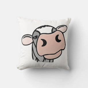 cartoon cow black white pink kiss grey farm animal cushion