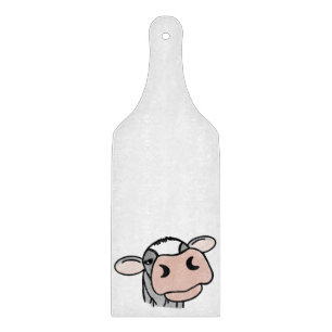 cartoon cow black white pink kiss grey farm animal cutting board