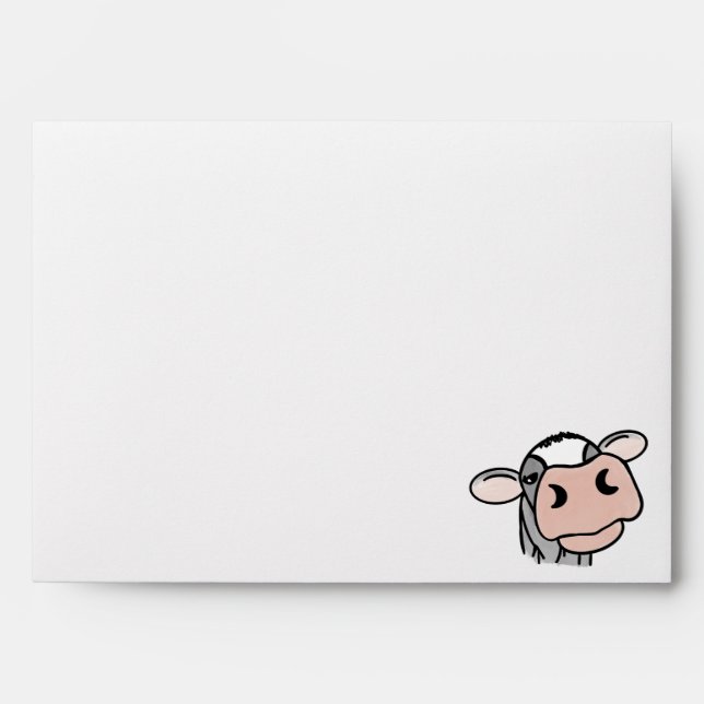 cartoon cow black white pink kiss grey farm animal envelope (Front)