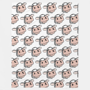 cartoon cow black white pink kiss grey farm animal fleece blanket