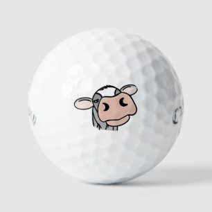cartoon cow black white pink kiss grey farm animal golf balls