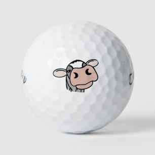 cartoon cow black white pink kiss grey farm animal golf balls