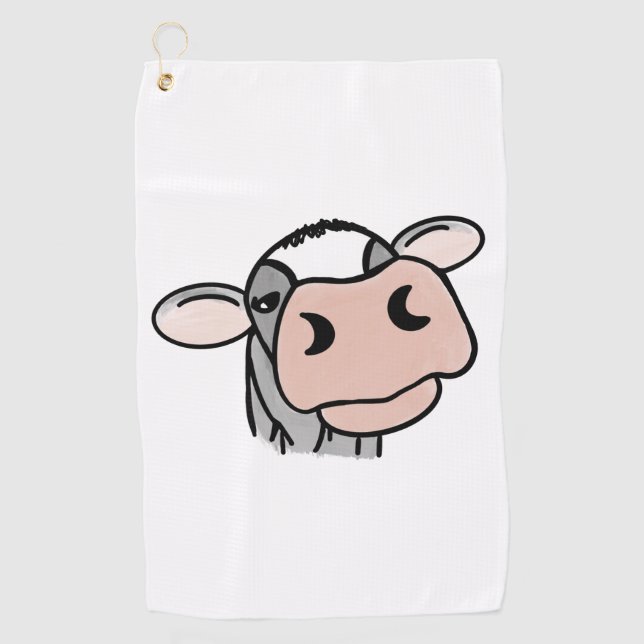 cartoon cow black white pink kiss grey farm animal golf towel (Front)