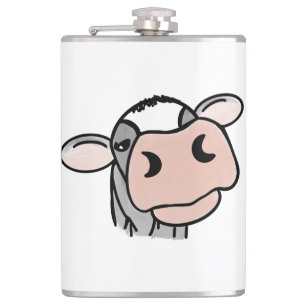 cartoon cow black white pink kiss grey farm animal hip flask