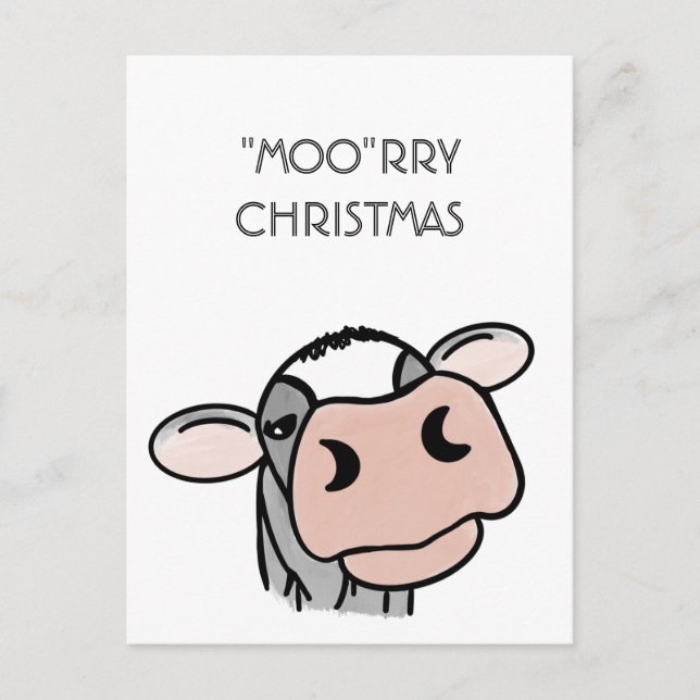 cartoon cow black white pink kiss grey farm animal holiday postcard (Front)