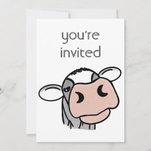 cartoon cow black white pink kiss grey farm animal invitation