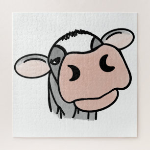 cartoon cow black white pink kiss grey farm animal jigsaw puzzle