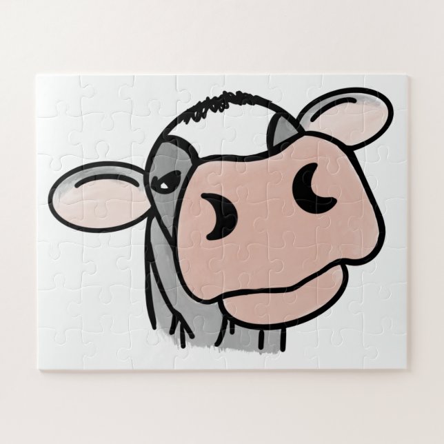 cartoon cow black white pink kiss grey farm animal jigsaw puzzle (Horizontal)