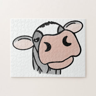 cartoon cow black white pink kiss grey farm animal jigsaw puzzle